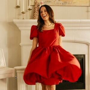 Red Puff-Sleeve Dress size